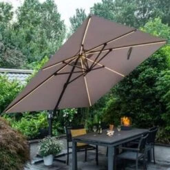 Garden Impressions Hawaii Zweefparasol Lumen LED 300x300cm - D. Grijs -Leenbakker 1000003952 0104