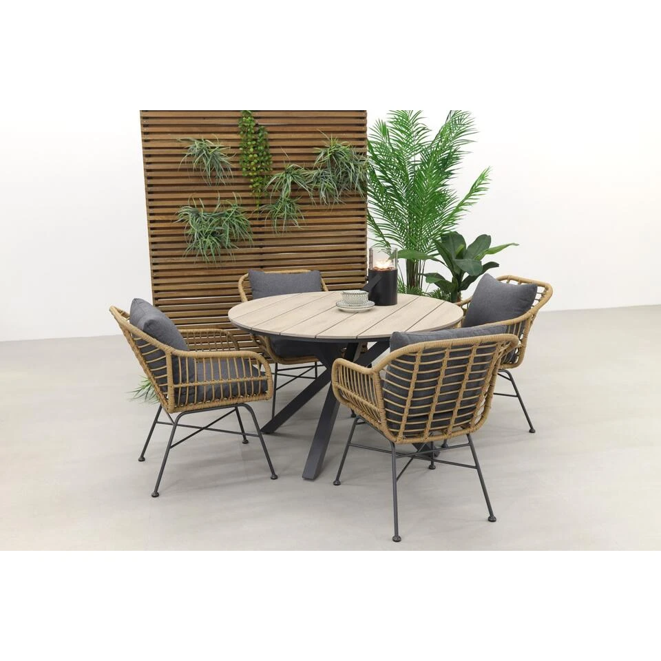 Garden Impressions Margriet Naturel / Edison 122 Cm. - Ronde Tuinset 4 Garden Impressions Margriet Naturel / Edison 122 Cm. - Ronde Tuinset - Afbeelding 2