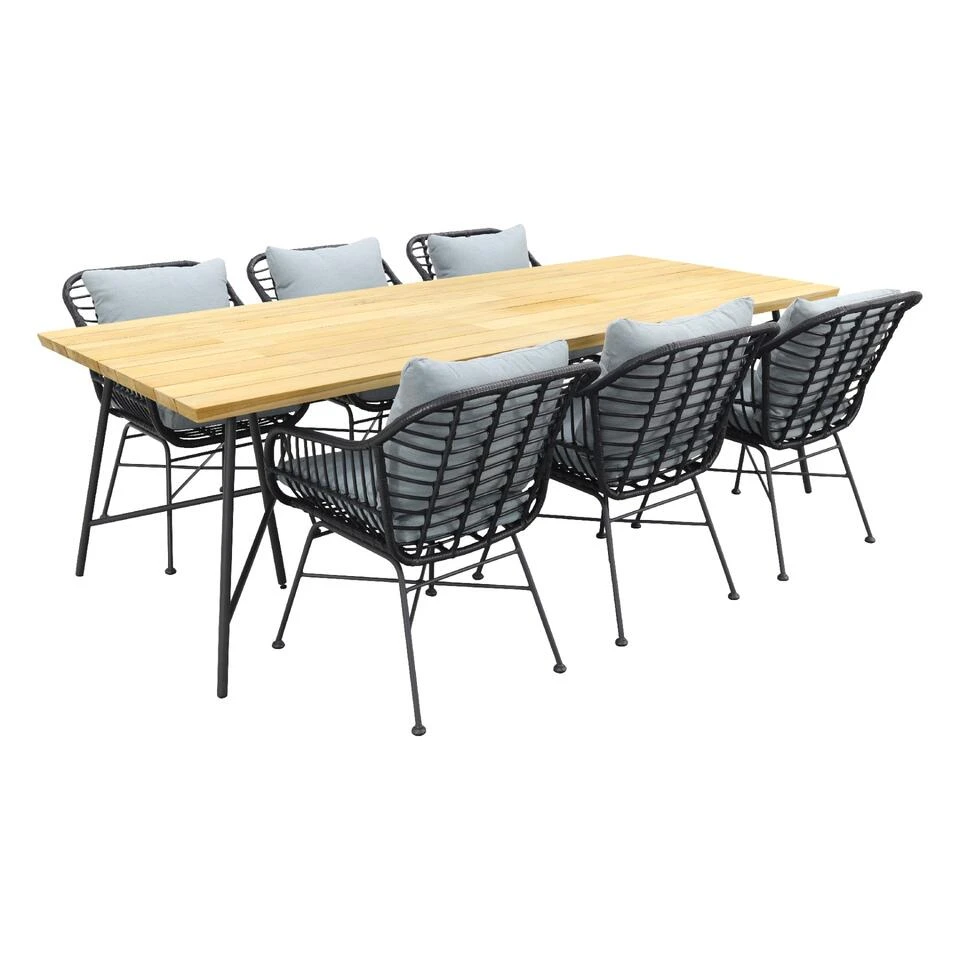 GI Margriet - Zwart / Taste Lano Teak 240 Cm. - 7-delige Tuinset 5 GI Margriet - Zwart / Taste Lano Teak 240 Cm. - 7-delige Tuinset - Afbeelding 3