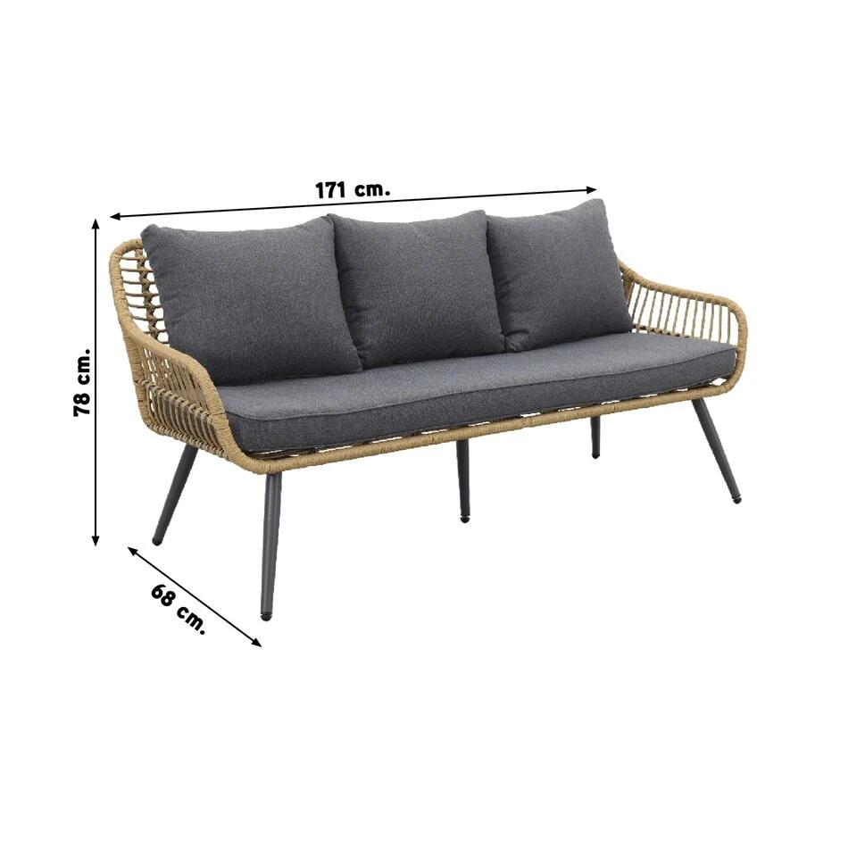 Garden Impressions Margriet Stoel-bank Loungeset - Natural/Grey 5 Garden Impressions Margriet Stoel-bank Loungeset - Natural/Grey - Afbeelding 3