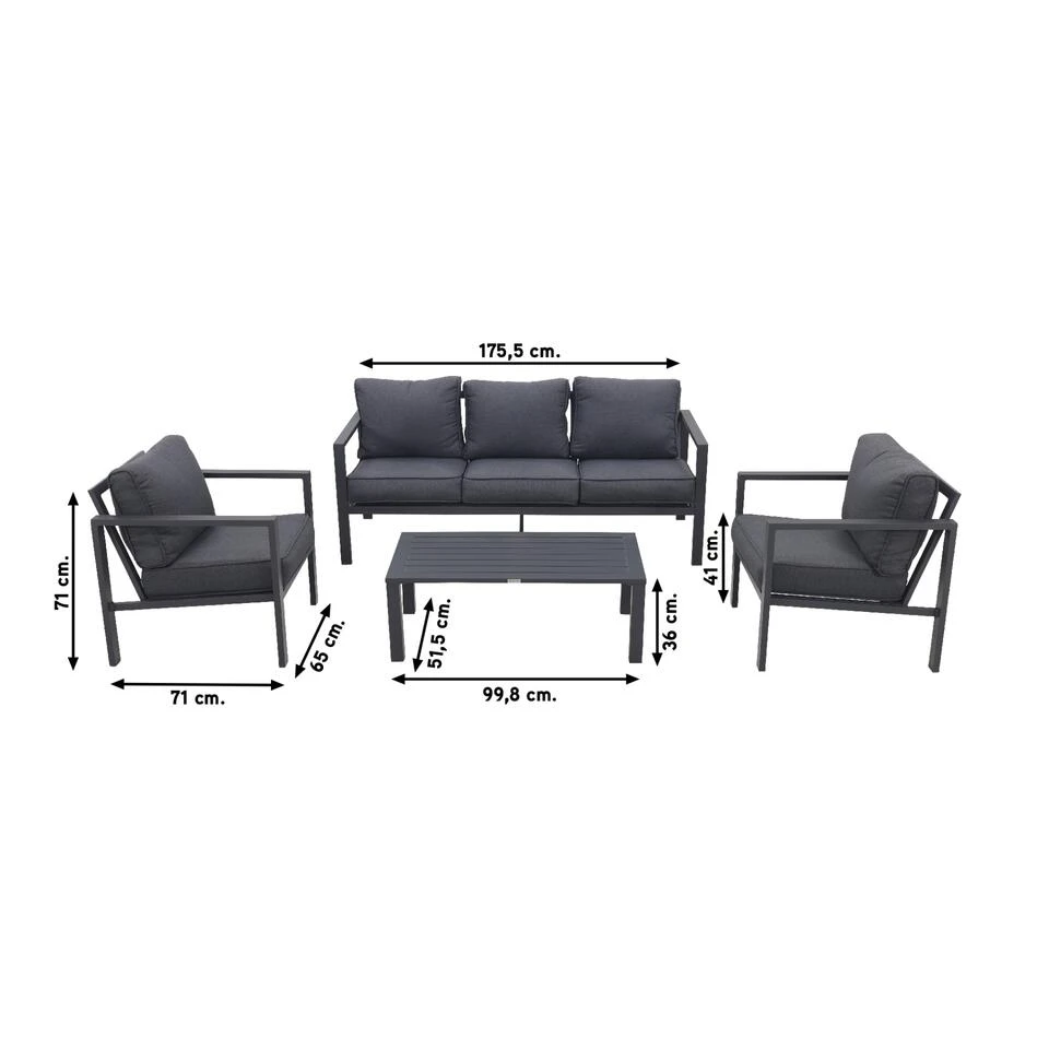 Garden Impressions Durban Loungeset 4-delig - Zwart 4 Garden Impressions Durban Loungeset 4-delig - Zwart - Afbeelding 2